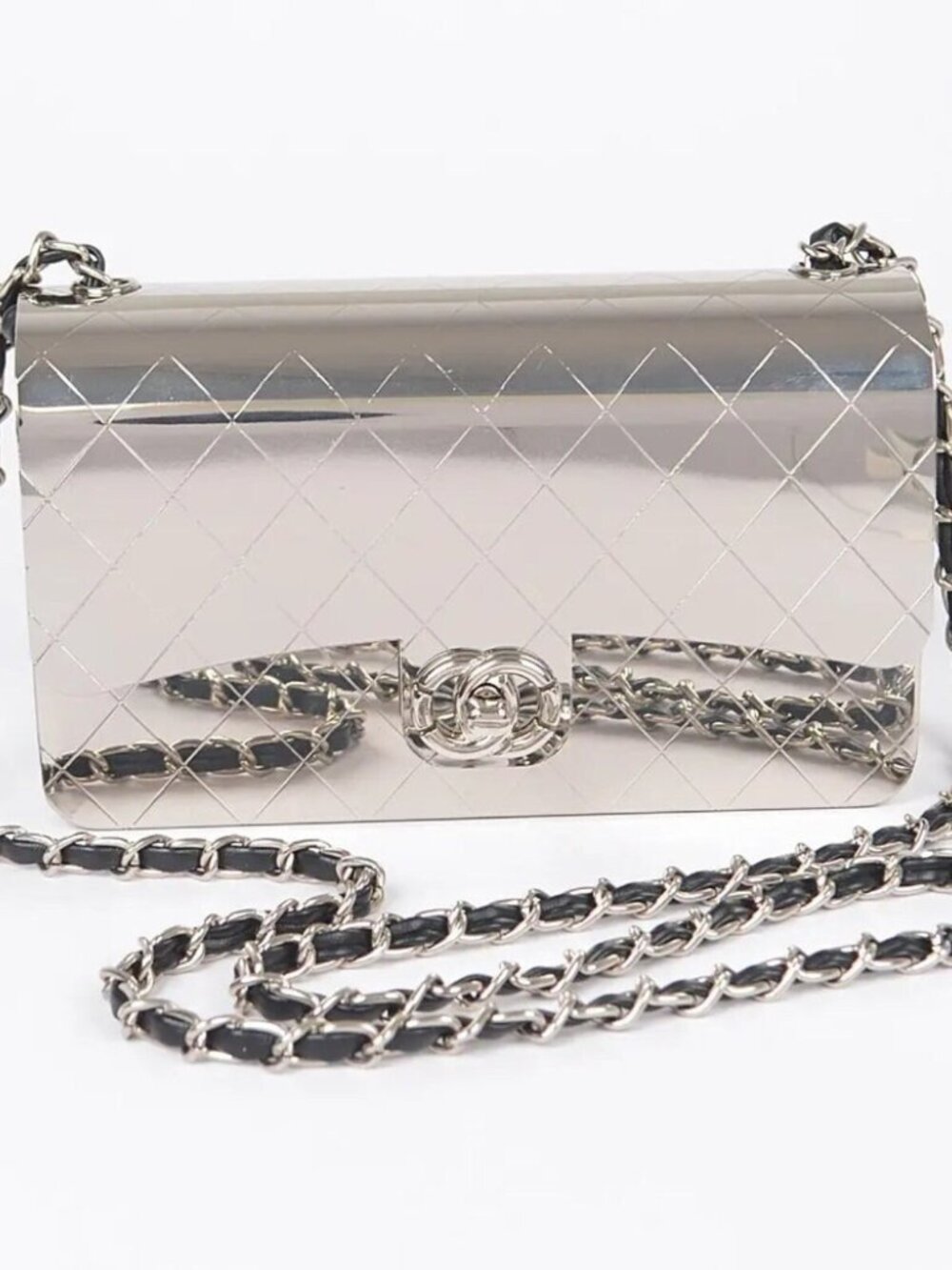 Silver Metallic Flap Clutch Crossbody Purse